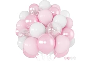 Froova Pink Balloons 60 Pcs Light Baby Pearl Pink and White Latex Party Balloon with 12 Inch Double Stuffed Balloons for Girls Princess Wedding Birthday Baby Shower Bridal Shower Party Decorations