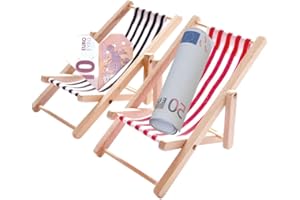 MIUEZUTH Miniatur Liegestuhl - 2 Stück 1:12 Holz Miniliegestuhl Strandkorb - Kleiner Strandstuhl für DIY, Zen Garten, Strand-Mikrolandschaft Deko, Mini Möbel Modell Zubehör mit Rot/Schwarz