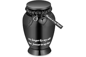 QGJNSGC Small Urns for People Ashes Keepsake Cremation Urn with Wings Charm Minis Personal Funeral Urn for Pet or Human Ashes Memorial Ash Keepsake (Black-heart, 1.76 * 2.82inch (4.5 * 7.2cm))