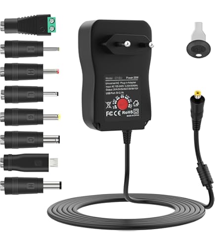 12W Universal-Netzteil Mit 8 Adaptern – 3V-12V Einstellbar, 1,2m Kabel, Für Elektronik & USB