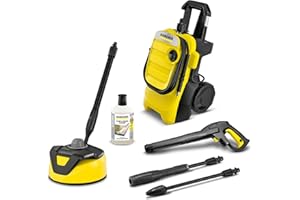 Kärcher Hochdruckreiniger K 4 Compact Home, Druck: max. 130 bar, Durchfluss: 420 l/h, Flächenleistung: 30 m²/h, Wasserfilter, Gewicht: 11 kg, mit Flächenreiniger T 5, Stein- und Fassadenreiniger