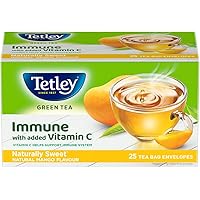 Tetley Green Tea Immune with Added Vitamin C, Reviving Mango, 25 Tea Bags