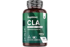 WEIGHTWORLD CLA da 3000mg per Dose, 180 Softgel Vegane, 80% di Acido Linoleico Coniugato, Estratto da Olio di Cartamo Naturale (Safflower Oil), CLA Integratore Alimentare Senza Glutine, né Lattosio né Allergeni