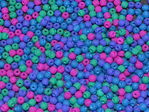 4 Grams (About 300 Pieces) Czech Glass Round Pressed Beads Estrela NEON (UV Active) Dark Neon Mix-2 mm