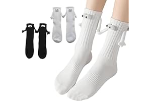 RYMAUP® 2 pares de calcetines magnéticos para parejas, calcetines de mano unisex de tubo medio, divertidos calcetines de mano en mano, novedosos muñecos 3D, lindos regalos para mujeres y hombres