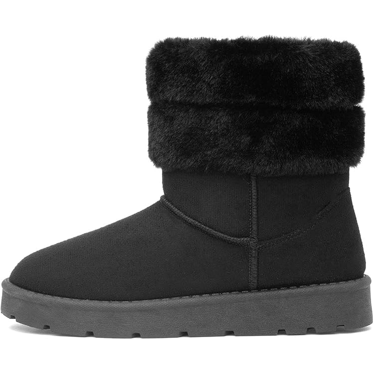 Women's Faux Fur Lined Ankle Boots – Flat Slip-On Warm Winter Snugg Shoes (Black, Beige, Grey, Tan)