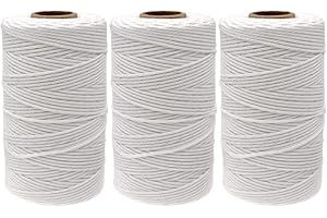 G2PLUS 3x100M Cuerda Blanco de Algodón,Macrame Cuerda de Algodón Hilo Macrame 2mm Cordel de Jardín para Jardinería Envolver Regalos,Hornear Manualidades