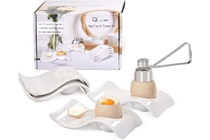 ChasBete Huevera, Hueveras para Huevos Pasados por Agua, Decorativa Cerámica Huevera 4 + 1 Topper de Huevo