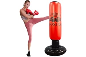 PMELCXD Saco de Boxeo Inflable. Saco de Boxeo de pie para Niños con hinchador Incluido. Base de Relleno con Agua o Arena, sujeción. 160cm Alto