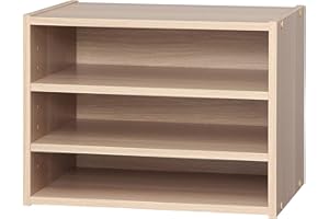 Marque Amazon - Iris Ohyama, Petit meuble de rangement, d'appoint, 3 Etagères àjustable , Solide, Bureau, Chambre, Salon - Stack Box STB-400T, Marron clair, 40 x 28.7 x 30.5 cm