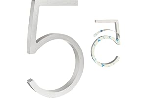 Ywonoby Door Numbers, 5 Inches 3D Self Adhesive House Numbers, Address Numbers Stickers for House Mailbox Apartment Hotel Courtyard Silver(5)