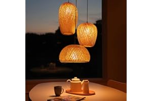 ENXING Lustre Rétro En Bambou Naturel Et Rotin Suspension Luminaire Tissée Rétro Créative À La Main Réglable En Hauteur Lumières Lustre Utilisées Dans La Salle À Manger Chambre Salon Café Plafonnier