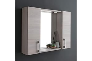 Kiamami Valentina - Specchio bagno contenitore con 2 pensili laterali rovere grigio