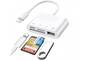 Oblinple 4 en 1 Lector de Tarjetas SD para iPhone iPad, Lightning Micro SD Card Reader con Doble Ranura SD TF, Adaptador de Tarjetas de Memoria para Cámara USB, Carga y Lectura de Tarjetas Simultáneas