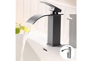 EOZAKAVOD Bateria Umywalkowa Bateria Łazienkowa Kran Łazienkowy Wodospad Armatura Umywalkowa Łazienka Jednouchwytowa Bateria Łazienkowa Wodospad Gorąca i Zimna Kran Do Umywalki (Szary)