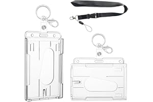 iwontalersy 2 Pezzi Porta Badge,Porta Badge da Collo con Cordini,Plastica,Trasparente,Adatto per ID lavoro,ID studente,Ufficio(2 Portachiavi)