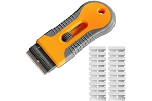 Juliyeh Raschietto in vetro e ceramica – Raschietto per finestre con 20 pezzi di ricambio per rimuovere le etichette di guarnizione, adesivo adesivo per colla da forno