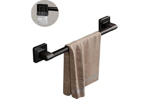 ANMEISH Self Adhesive Towel Rail,40CM Sticky Towel Holder,Anti Rust Stick on Towel Rack, Single Wall Mounted Towel Bars for the Bathroom Kitchen Toilet,Black,Easy to Install without Drilling