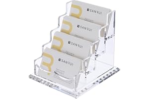SANRUI Acrylic Business Card Holder for Desk,Name Card Display Holder,Office Clear Business Card Display Stand,4 Tiers 4 Slots,Fits About 200 Business Cards