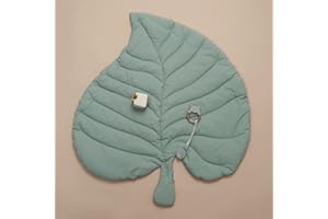 MiniDream Leaf Shaped Baby Playmat, Activity Play Mat with Removable Sensory Toys and Storage Bag, Machine Washable Cotton, 100 x 90cm (Green)