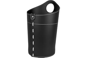 LIMAC Design AMBROGIO: Cestino gettacarte in Cuoio, gettacarte di Design, per casa e Ufficio, Design®. (Nero)