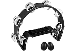 EastRock Tambourin à Une rangée, Jingles en métal Tambourin à percussion demi-lune pour enfants, adultes, KTV, fête, Noir