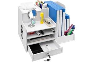 Umllpet Schreibtisch Organizer A4-Papier, Großer Briefablage Dokumentenhalter mit Stifthalter,Tissuebox, Schublade mit Schloss, Schreibtisch-Ordner Büro, Schreibtisch-Ablage von Stiften, Dokumenten