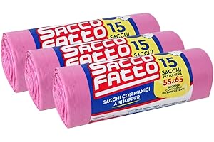 EFFENNE GROUP 45 Sacchi Spazzatura Rosa, Sacchetti Plastica con Manici a Shopper, 55x65cm, Sacchetti Trasparenti Super Resistenti, Sacchetti Spazzatura, Raccolta Differenziata, Raccolta Differenziata Esterno