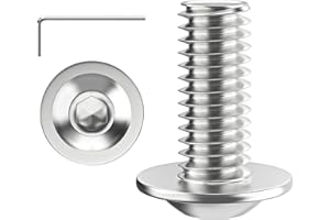 Valorada M4 Bolts, M4 x 10mm Flanged Button Head Socket Cap Screw Bolts, Allen Socket Drive, Stainless Steel 304, Full Thread, with Hex Spanner, Pack of 20