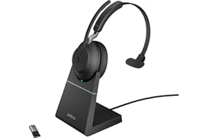 Jabra Evolve2 65 Wireless PC Headset with Charging Stand – Noise Cancelling UC Certified Mono Headphones With Long-Lasting Battery – USB-A Bluetooth Adapter – Black
