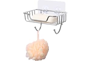UTEN Soap Dish, Stainless Steel Soap Holder Adhesive with Hook for Shower Bathroom Kitchen