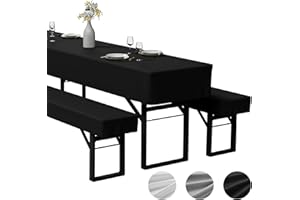 Zdada 3-teilige Bierzeltgarnitur Auflage, Enthält 2 Bierbank Hussen und 1 Biertisch Husse aus Polyestermaterial, Waschbar und Fixierbar Bierzeltgarnitur Hussen für Bankette im Freien（Schwarz 220x50cm）