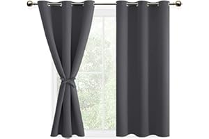 ‎DWCN DWCN Vorhang Blickdicht Dunkle Verdunkelungsgardinen mit Ösen 2 Stücke Thermogardine für Wohnzimmer, Schlafzimmer, Gardinen Kurz, Dunkelgrau, 137x117cm(HxB)