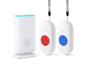 Chatthen Notrufknopf für Senioren, Alarmanlage Haus, Senioren Notruf Empfänger*1+Ruftaste*2, Kompatibel, Große Reichweite, geeignet für innen und außen