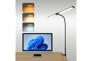 Anluomania Lampara Escritorio LED, Lámpara de Escritorio de Doble Cabezal, Flexo LED Escritorio con Pinza, 3 Modos de Color y 10 Niveles de Brillo, Función de Memoria, para Estudio, Oficina, Monitor