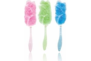 3HA HAHAHA Mesh Bath Brush Back Scrubber Shower Tool Ball Sponge Body Loofah Soft Scrub Brushes with Long Handle for Men and Women Adults Skin Washing Accessories Bathroom Supplies (Assorted Color) (Pack of 1)