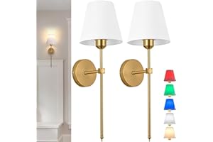 AIEHNID Battery Operated Wall Light Set of 2，Fabric Wall Sconce Adjustable Angle Lighting not Hardwired Fixture，with Remote Dimmable LED Bulb for Farmhouse Interior Wall Decor (Color : Gold)