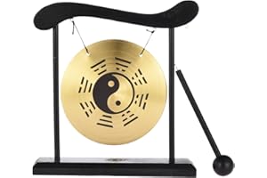 Qikam Desktop Gong - Japanische Gong Percussion Instrumente - Feng Shui Meditation Schreibtischglocke - Yin-Yang für Zuhause, Bürodekoration