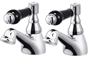 WASSERRHYTHM Basin Taps in Pair Black Ceramic Lever Bathroom Sink Tap Mixers Chrome Brass Traditional Classic