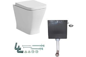 Ceramica® Marseille Modern Bathroom Cloakroom Back to Wall BTW Toilet Space Saving WC Toilets Soft Close Seat Dual Flush Cistern Square Pan, White Gloss