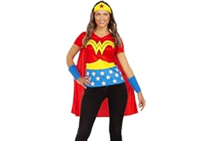 Funidelia | Kit Wonder Woman pour Femme Super héros, DC Comics - Déguisement pour Adultes et Accessoires pour Halloween, Carnaval et fêtes - Taille L - Rouge