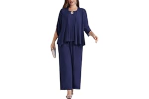 Hanna Nikole Ensemble 3 pièces en mousseline de soie pour femme - Grandes tailles - Pour cocktail, fête, fête - Élégant - Avec t-shirt et taille haute - Pantalon