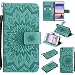 Produktbild Hozor PU Leder Hülle für Huawei Ascend P7 5.0 zoll Embossing Prägung Blumen Muster Ledertasche Weiche TPU Soft Rückseite Abdeckung Handytasche Bumper Schutzhülle Brieftasche Flip Case Wallet Cover Bookstyle Handyhülle Tasche Anti-Scratch Shell Folio Klapphülle mit Standfunktion Magnetverschluss und Kredit Kartenfächer - Hellgrün
