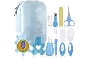 Lictin Set per la Cura del Bambino - Beauty BabyCare - Calibro, pettine, spazzolino da denti, dispositivo di aspirazione nasale e altri accessori (azzurro)