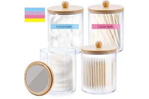 Oziral 4 Packs Distributeur de Coton à Démaquiller Cotons Tiges en Acrylique Organisateur en bambou avec miroir Boite pour coton-tige Organisateur Set boîte de rangement coton tige pratique