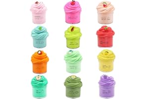 SIMUER Kit da 12 pezzi di melma al burro, con melma di anguria di colore rosa, melma di lasciare, melma di pesca e melma di cavolo di melma, melma di frutta di drago, melma di nuvola di argilla morbida