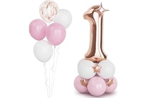 BALLOON DANCE Palloncini Compleanno 1 Anni Oro Rosa,40''(101cm) Foil Palloncini Oro Rosa Numero 1 con Palloncini Rosa e Bianco,Gigante Numeri 1 Oro Rosa per Bambina Donne Compleanno Decorazione Feste Baby Shower