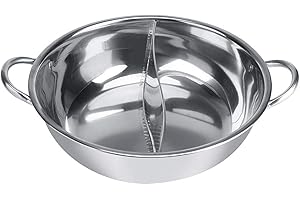 Asixx Fondue Chinoise, Hot Pot à Deux Saveurs en Acier Inoxydable Cuisinière à Induction, Four à Gaz, Four Électrique Plaque Vitrocéramique, etc(31cm)