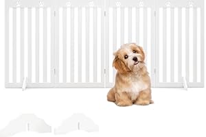 COSTWAY Barierka ochronna dla psów, wysokość 89 cm, kratka ochronna dla dzieci, składana, elastyczna kratka ochronna na drzwi (4 panele, biała)