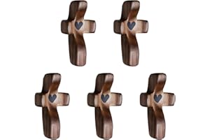wellhouse Encouragement Gift Wooden Cross Fingertip Stress Relief Gifts Pocket Small Cross Religious Gift Handheld Wooden Cross My Heart(Walnut 5pcs)